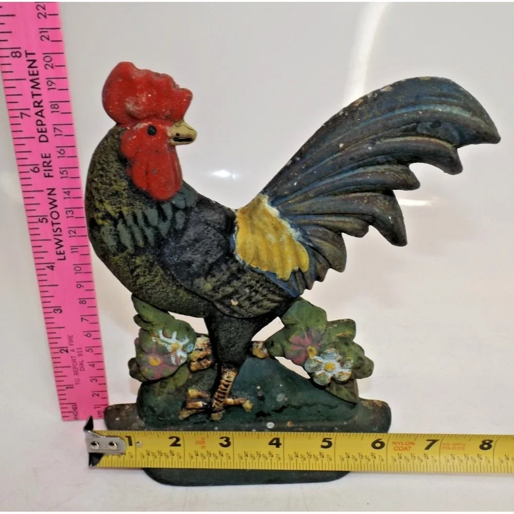 Cast Iron 7.5'' Rooster Doorstop Bookend Painted Farmhouse Chicken